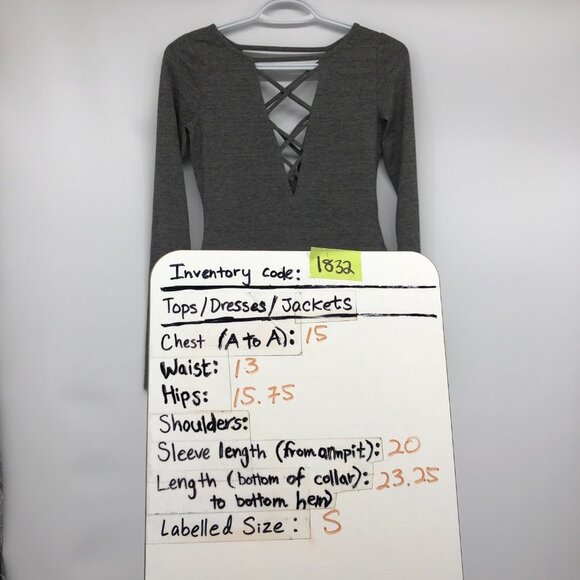 Chaser Grey Heathered Long Sleeve Criss Cross Body Suit size S - Picture 15 of 16